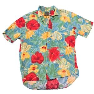 Vintage Abstract Floral Jams World Rayon Button Up Hawaiian Shirt Size Small Vtg